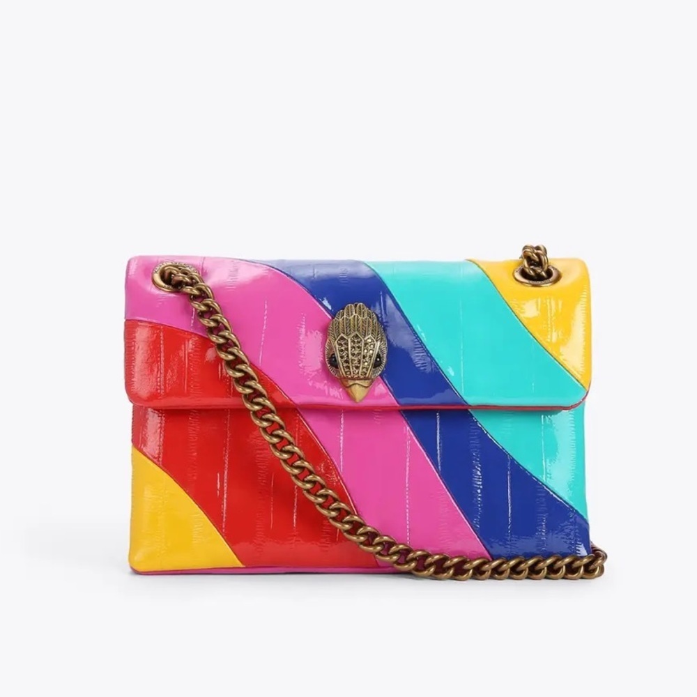 Kurt Geiger London Patent Leather Mini Kensington Rainbow Swirl NWT Chain Strap